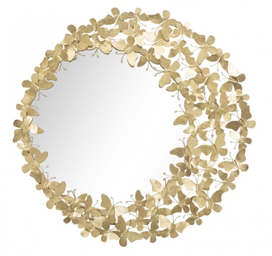 Oglinda decorativa cu rama metalica, Butterfly Wind Auriu, Ø81,5 cm