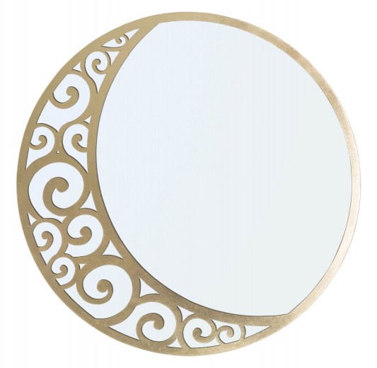 Oglinda decorativa cu rama metalica, Luna Astratta Auriu,  Ø72 cm