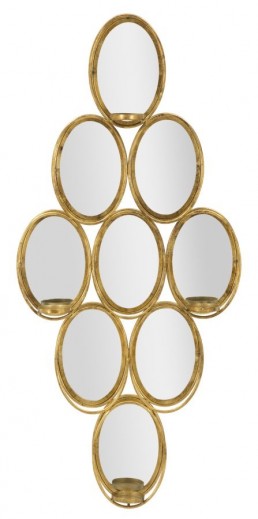 Oglinda decorativa din metal, cu suport lumanari Glam Auriu, l54xA10xH118 cm