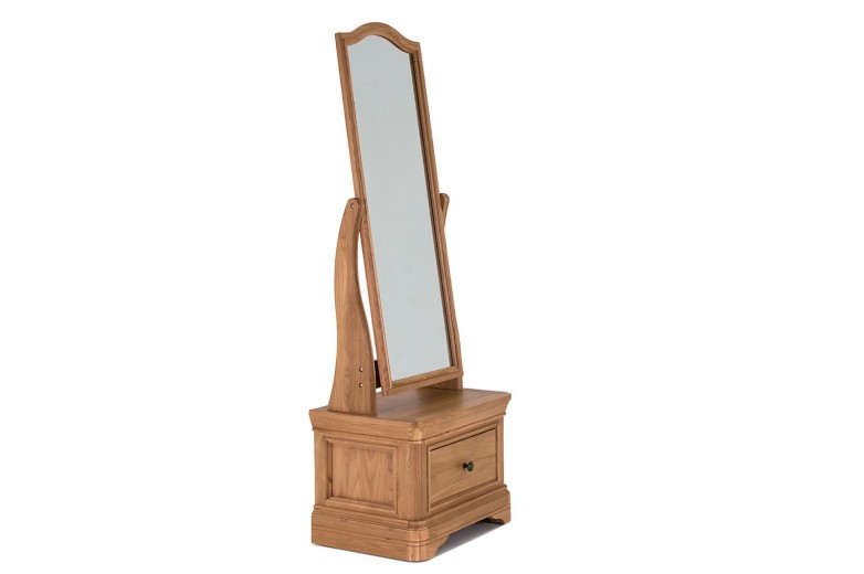 Oglinda decorativa din lemn de stejar si furnir, cu 1 sertar Carmen Oak, l60xA42,5xH175 cm