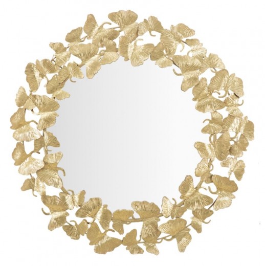 Oglinda decorativa din metal Leaf Round Auriu, Ø87 cm