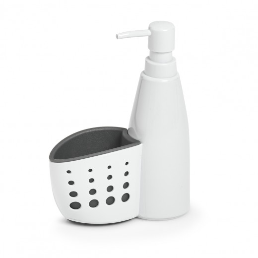 Organizator cu dozator din plastic, pentru produse de curatenie, Sink Alb, l16xA7xH21 cm