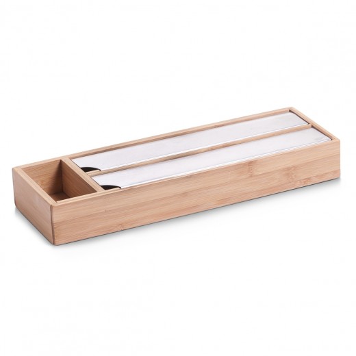 Organizator dublu din bambus si otel, pentru folii alimentare, Bamboo Natural, l39,5xA13xH5,4 cm