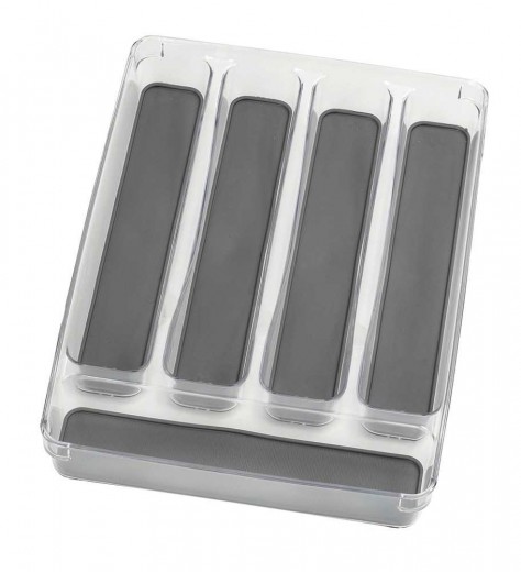 Organizator pentru tacamuri, cu 5 compartimente, din plastic, Cutler Tray Transparent / Gri, L32,5xl23,5xH4,5 cm