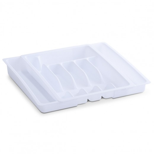 Organizator pentru tacamuri, din plastic, Tray Alb, 6-8 compartimente, l29-50xA38xH6,5 cm