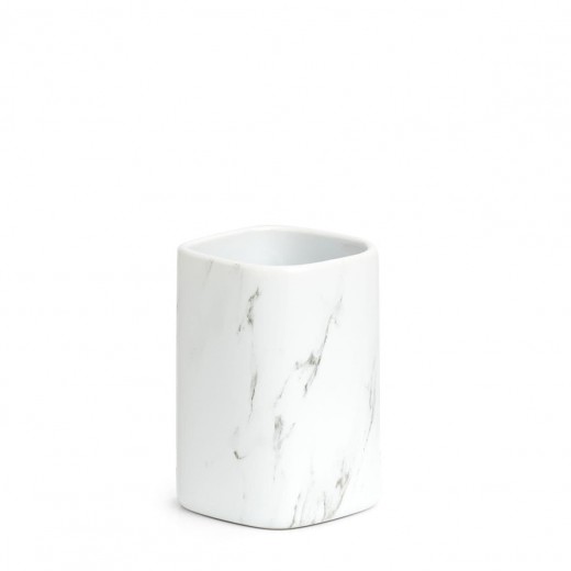 Pahar pentru periuta de dinti, din ceramica, Marble Alb, L7,5xl7,5xH10,9 cm