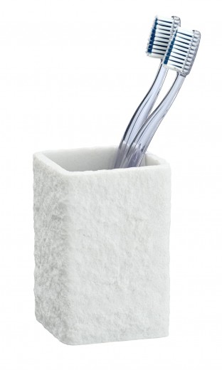 Pahar pentru periuta de dinti, din polirasina, Villata Alb, L7,5xl7,5xH11 cm
