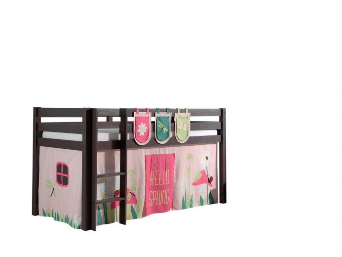 Pat etajat din lemn de pin, cu spatiu de joaca pentru copii Pino Plus Spring Grej, 200 x 90 cm