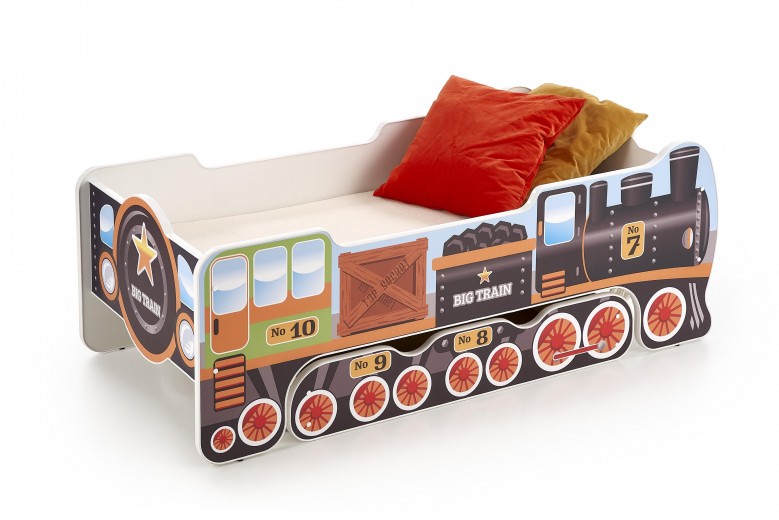 Pat din pal cu sertar, pentru copii Train Multicolor, 140 x 70 cm