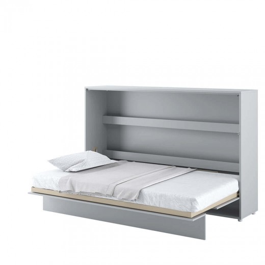 Pat rabatabil pe perete, cu mecanism pneumatic si somiera inclusa, Bed Concept Horizontal Gri Mat, 200 x 120 cm