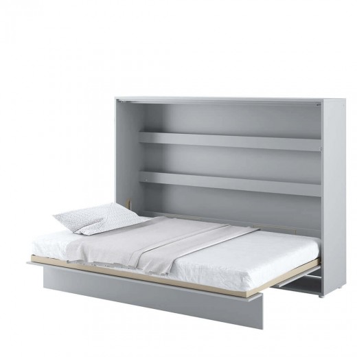 Pat rabatabil pe perete, cu mecanism pneumatic si somiera inclusa, Bed Concept Horizontal Gri Mat, 200 x 140 cm