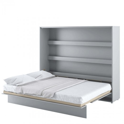 Pat rabatabil pe perete, cu mecanism pneumatic si somiera inclusa, Bed Concept Horizontal Gri Mat, 200 x 160 cm