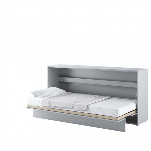 Pat rabatabil pe perete, cu mecanism pneumatic si somiera inclusa, Bed Concept Horizontal Gri Mat, 200 x 90 cm