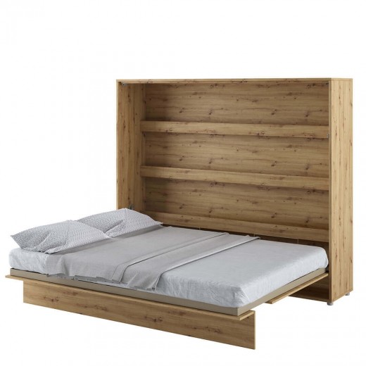 Pat rabatabil pe perete, cu mecanism pneumatic si somiera inclusa, Bed Concept Horizontal Stejar Artisan, 200 x 160 cm