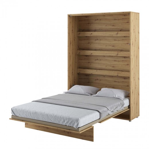 Pat rabatabil pe perete, cu mecanism pneumatic si somiera inclusa, Bed Concept Vertical Stejar Artisan, 200 x 140 cm