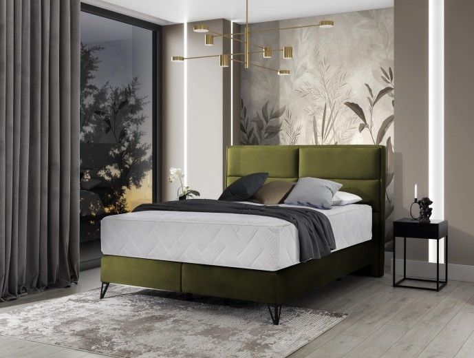 Pat tapitat cu stofa, Safro Boxspring Verde Olive