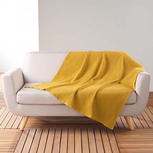 Patura decorativa Gaufrette Galben, 125 x 150 cm