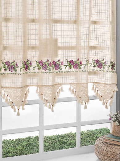 Perdea din bumbac si in Cross Stitch Bej / Violet