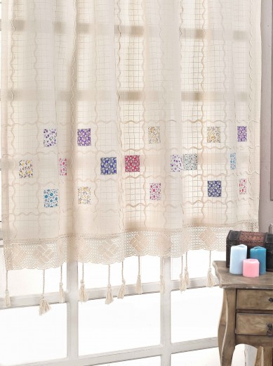 Perdea din bumbac si in Patchwork Bej / Multicolor