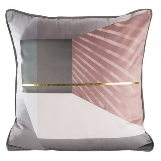 Set 2 perne decorative cu huse detasabile Adler Velvet Gri Deschis / Roz, 45 x 45 cm