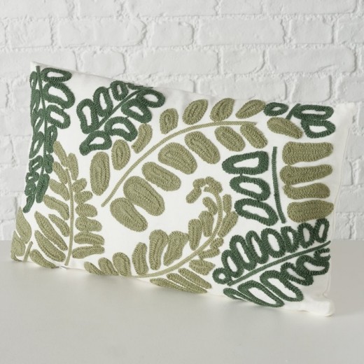 Perna decorativa din bumbac Florala Long Verde / Alb, L50xl30 cm