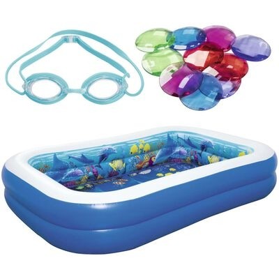 Piscina gonflabila pentru copii cu 2 perechi de ochelari 3D si 1 pachet de cristale, Undersea Adventure Multicolor, L262xl175xH51 cm