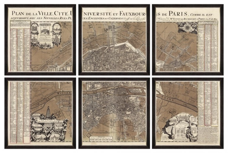 Tablou 6 piese Framed Art Plan De Ville Paris