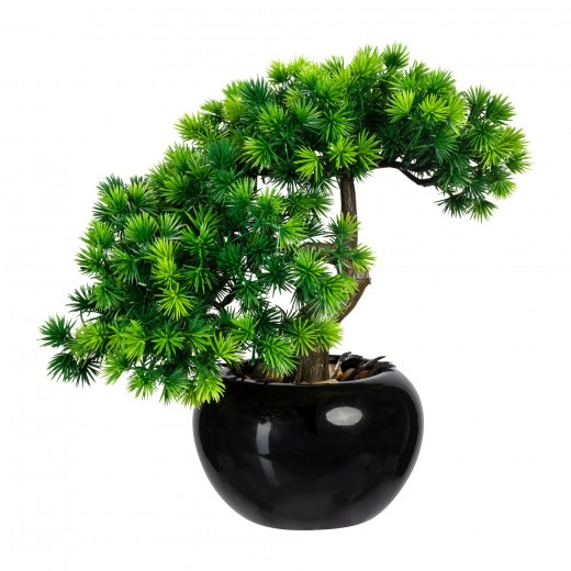 Planta artificiala in ghiveci ceramic, Bonsai Larch Verde, H25 cm