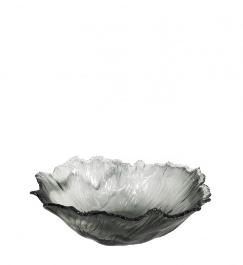 Platou decorativ din sticla Cristal Round Fumuriu, Ø33xH15 cm