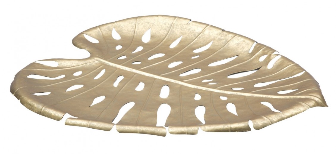 Platou decorativ metalic Leaf New Auriu, L42,5xl47,5xH3 cm