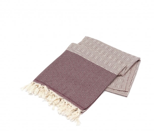 Prosop de spa din bumbac, Diamond Bordeaux / Ecru, 100 x 180 cm