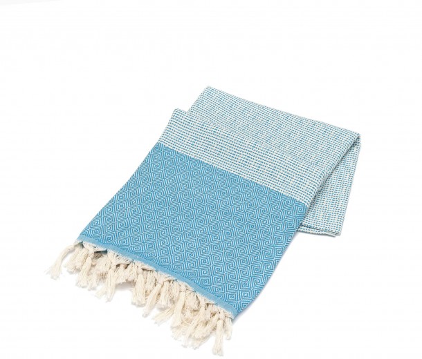 Prosop de spa din bumbac, Diamond Turcoaz / Ecru, 100 x 180 cm