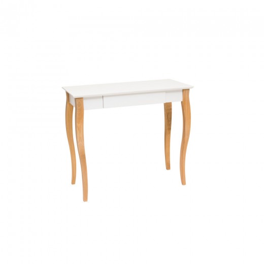 Masa de birou din lemn de fag si MDF, cu 1 sertar Lillo Medium White / Beech, L85xl40xH74 cm