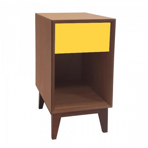 Noptiera din MDF, cu 1 sertar Pix Large Oak / Yellow, l40xA40xH55 cm