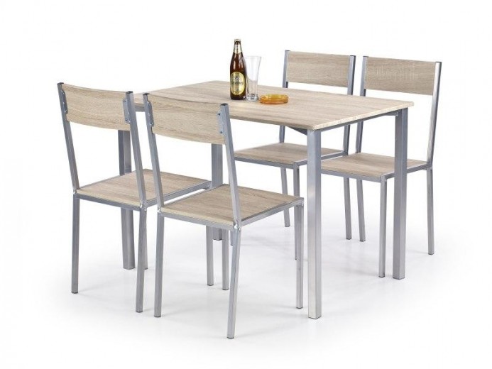 Set masa din MDF si metal + 4 scaune Ramses Sonoma Oak, L110xl70xH75 cm
