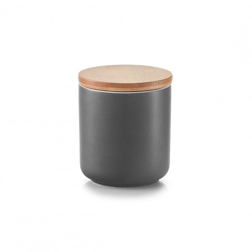 Recipient ceramic pentru depozitare, capac din bambus, Anthracite 200 ml, Ø 7,5xH8,5 cm