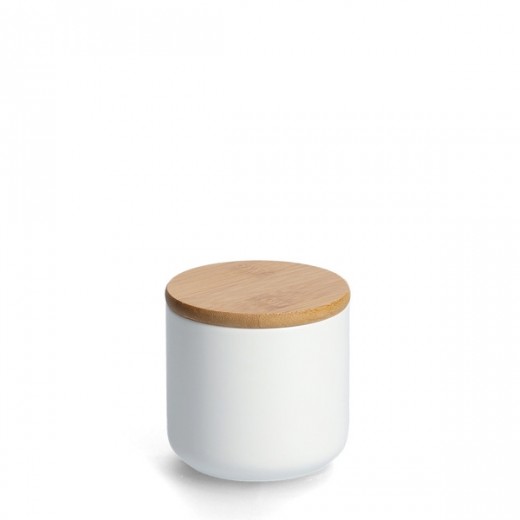Recipient ceramic pentru depozitare, capac din bambus, Spice Alb 290 ml, Ø8,7xH8,5 cm