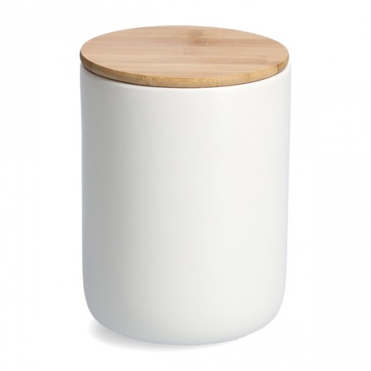 Recipient ceramic pentru depozitare, capac din bambus, Spice Tall Alb 1500 ml, Ø13xH17,5 cm