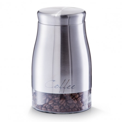 Recipient pentru cafea din sticla si inox Coffee, Silver 1300 ml, Ø 11,5xH19 cm