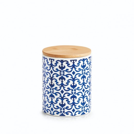 Recipient pentru depozitare cu capac, din ceramica, Morocco Small Albastru / Alb, 600 ml, Ø9,5xH12,2 cm