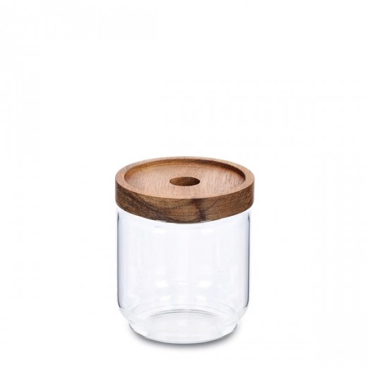 Recipient pentru depozitare cu capac etans, din sticla, Acacia Round Medium Natural, 435 ml, Ø9xH10,5 cm