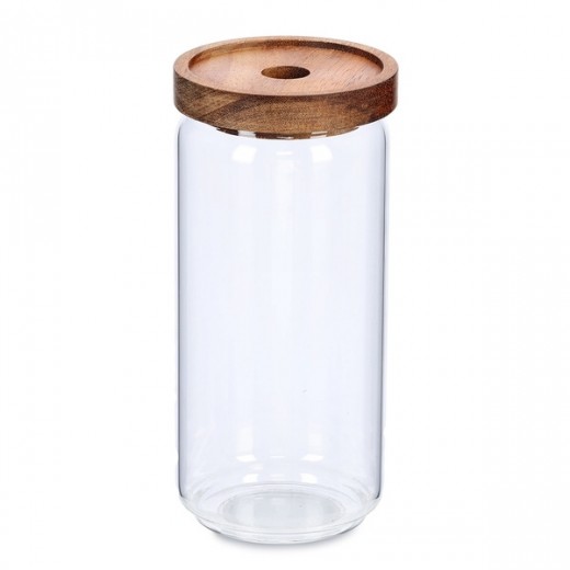 Recipient pentru depozitare cu capac etans, din sticla, Acacia Round Tall Natural, 950 ml, Ø9xH19,7 cm