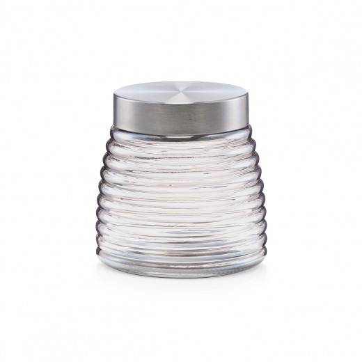 Recipient pentru depozitare cu capac metalic, Glass Silver B, 850 ml, Ø 12,5xH12 cm