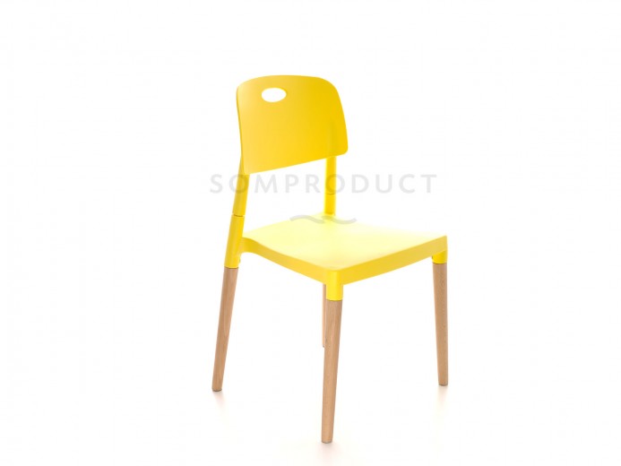 Scaun din plastic cu picioare din lemn Deo Yellow, l47xA48xH82,5 cm
