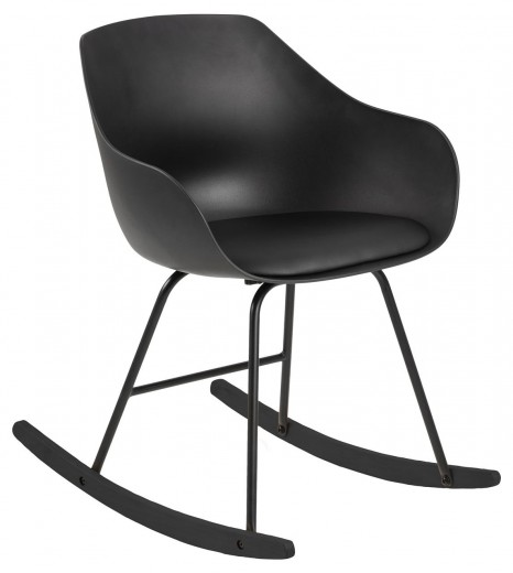 Scaun balansoar din plastic si picioare din lemn si metal Tina Negru, l56xA69,5xH76,5 cm