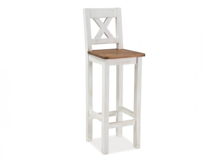 Scaun de bar din lemn de pin Portos Alb / Natural, l42xA42xH110 cm