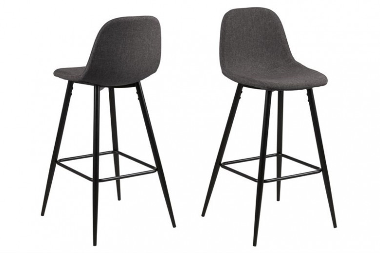 Set 2 scaune de bar tapitate cu stofa si picioare metalice Wilma Gri Inchis / Negru, l44xA48xH91 cm