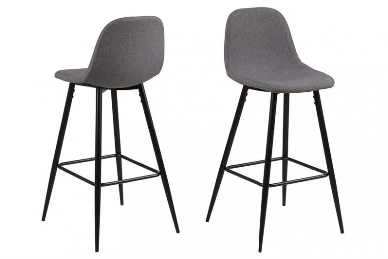 Set 2 scaune de bar tapitate cu stofa si picioare metalice Wilma Gri Deschis / Negru, l43,5xA48,5xH91 cm