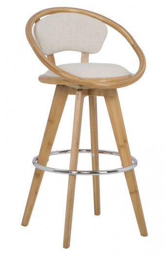 Scaun de bar din bambus, tapitat cu stofa Globe Natural, l51xA51xH96,5 cm