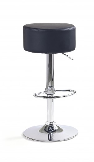 Scaun de bar tapitat cu piele ecologica, cu picior metalic Hoku-23 Black, Ø37xH63-82 cm